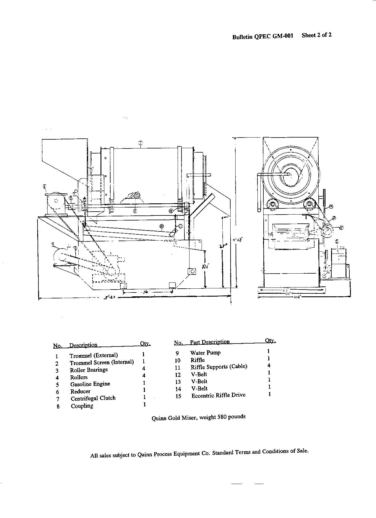 Quinn Gold Miser placer test unit technical drawing